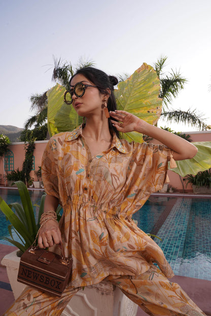 Ishika Blue & Yellow Chanderi Co-Ord Set – Elegant Modal Fabric Outfit