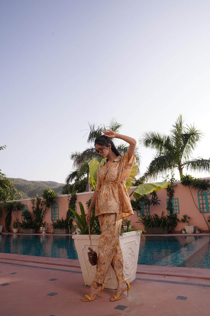 Ishika Blue & Yellow Chanderi Co-Ord Set – Elegant Modal Fabric Outfit