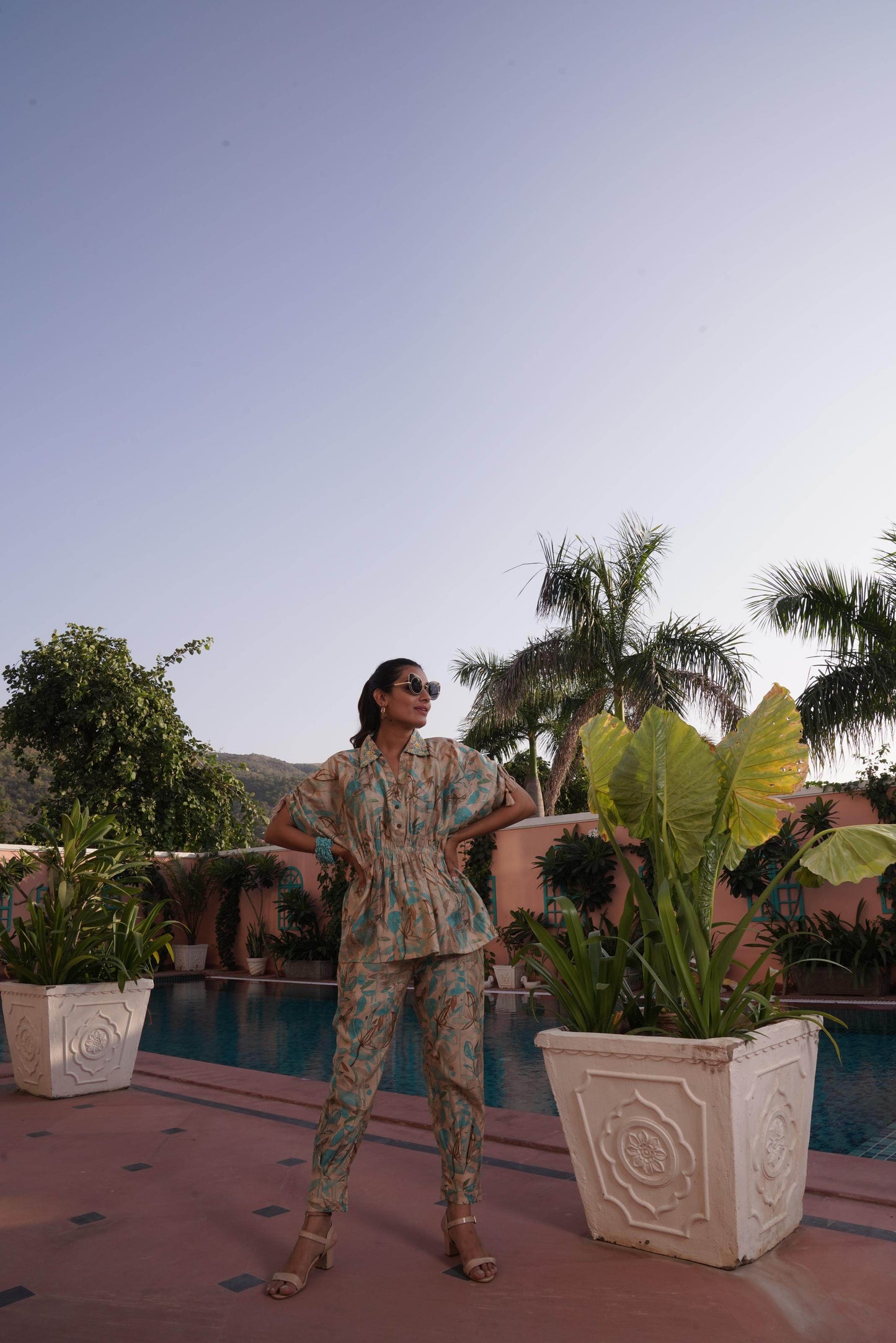 Ishika Blue & Yellow Chanderi Co-Ord Set – Elegant Modal Fabric Outfit