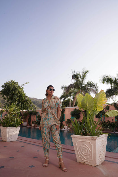 Ishika Blue & Yellow Chanderi Co-Ord Set – Elegant Modal Fabric Outfit