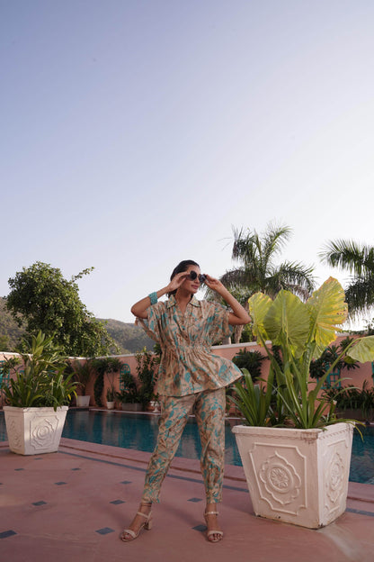 Ishika Blue & Yellow Chanderi Co-Ord Set – Elegant Modal Fabric Outfit