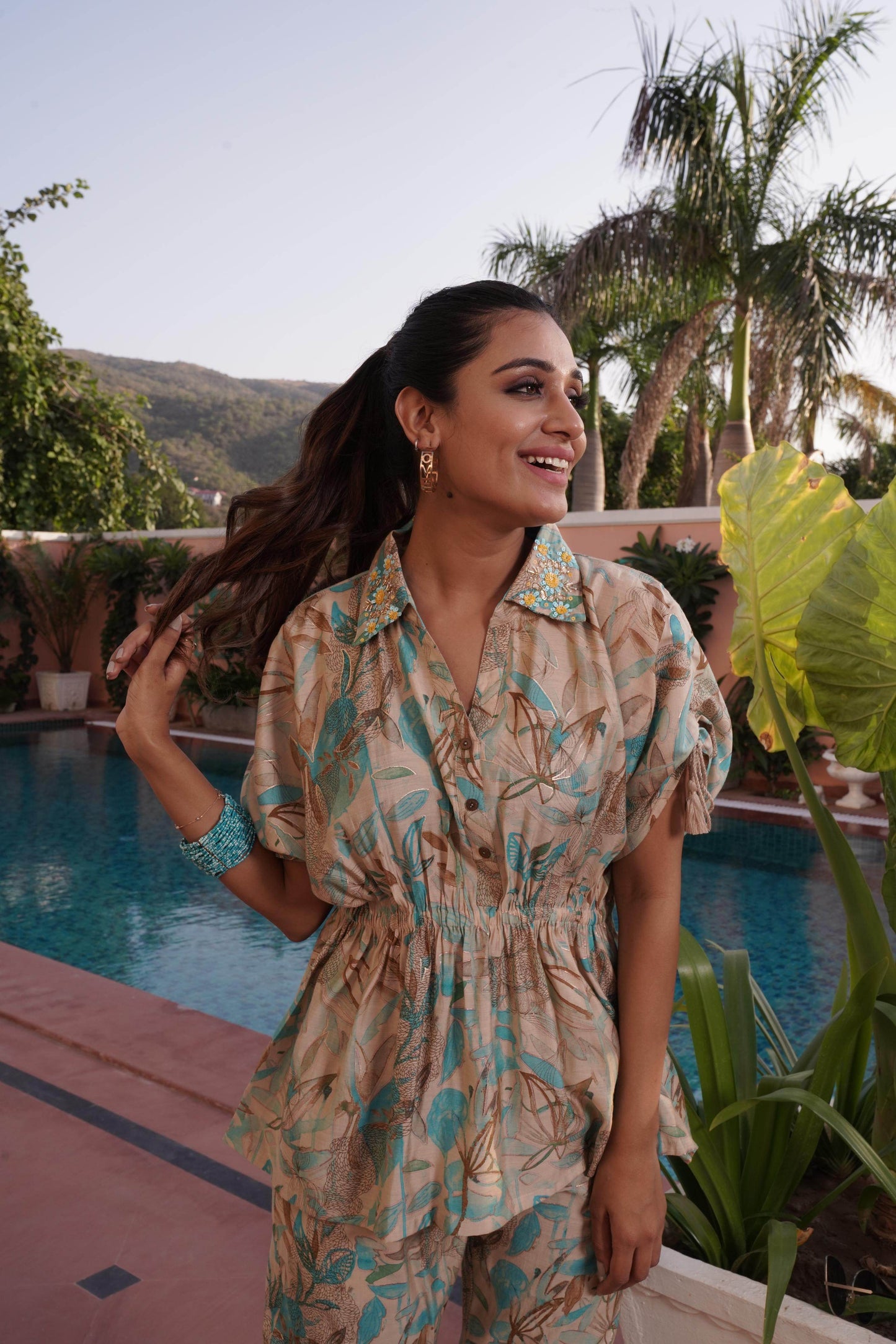 Ishika Blue & Yellow Chanderi Co-Ord Set – Elegant Modal Fabric Outfit