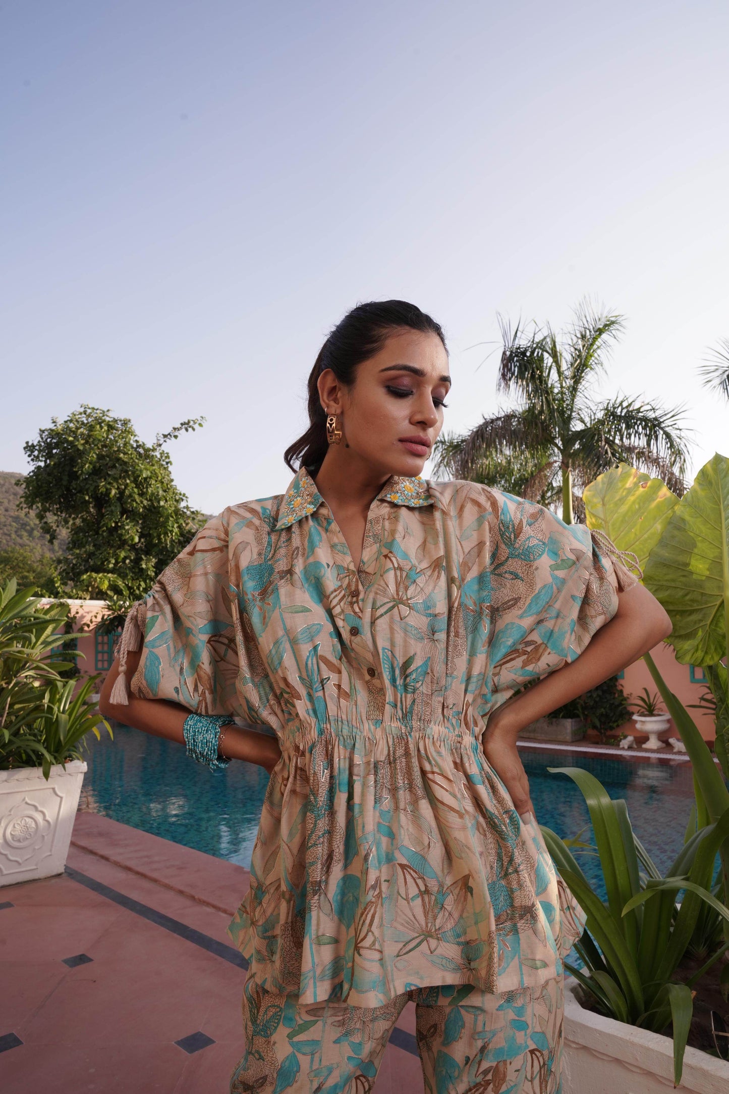 Ishika Blue & Yellow Chanderi Co-Ord Set – Elegant Modal Fabric Outfit