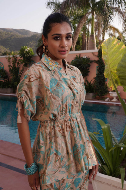 Ishika Blue & Yellow Chanderi Co-Ord Set – Elegant Modal Fabric Outfit