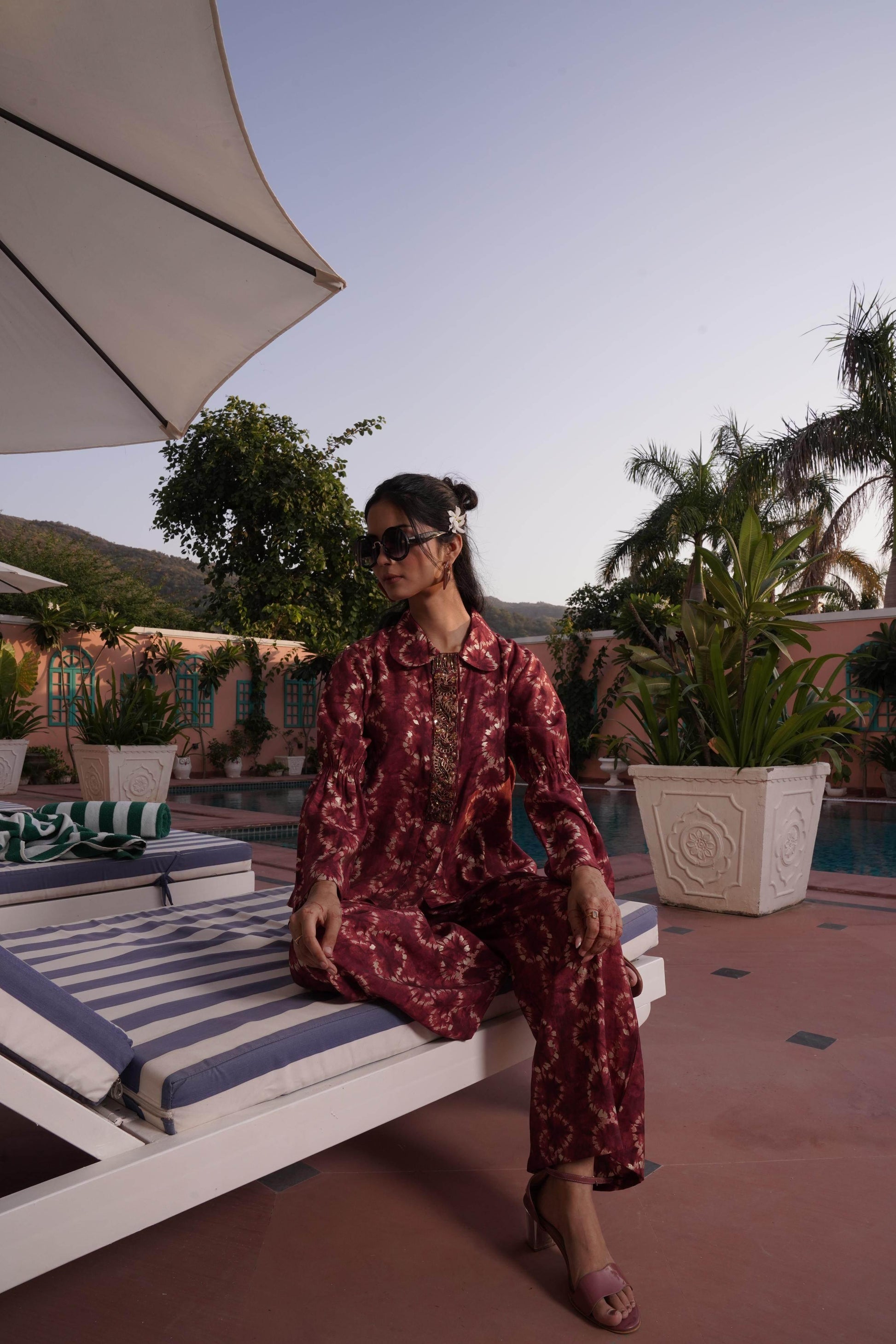 Aneri Maroon & Teal Chanderi Silk Co-Ord Set for Women | Elegant Ethnic Wear - warehousetech13