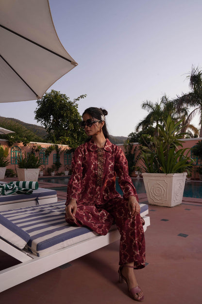 Aneri Maroon & Teal Chanderi Silk Co-Ord Set for Women | Elegant Ethnic Wear - warehousetech13