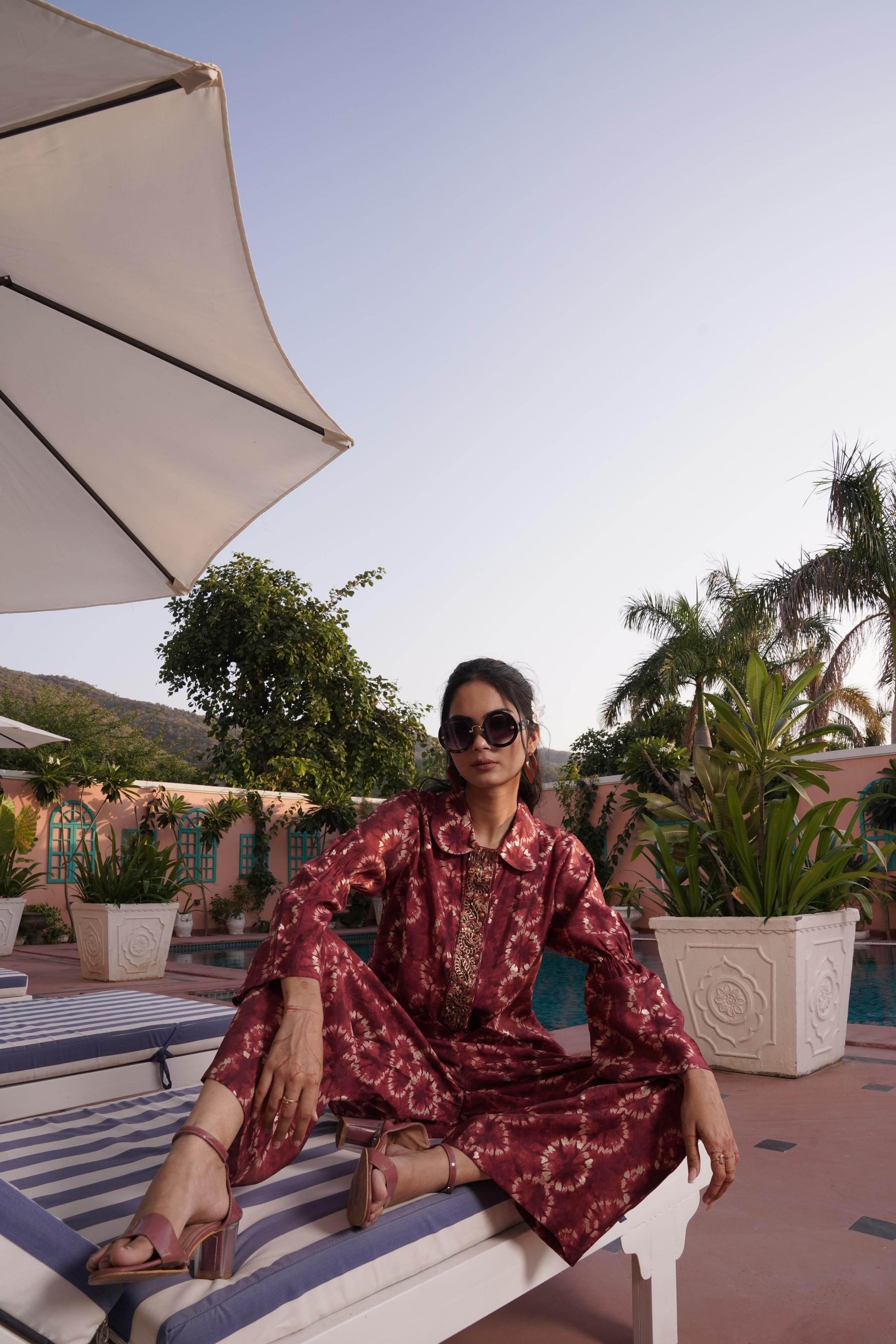 Aneri Maroon & Teal Chanderi Silk Co-Ord Set for Women | Elegant Ethnic Wear - warehousetech13