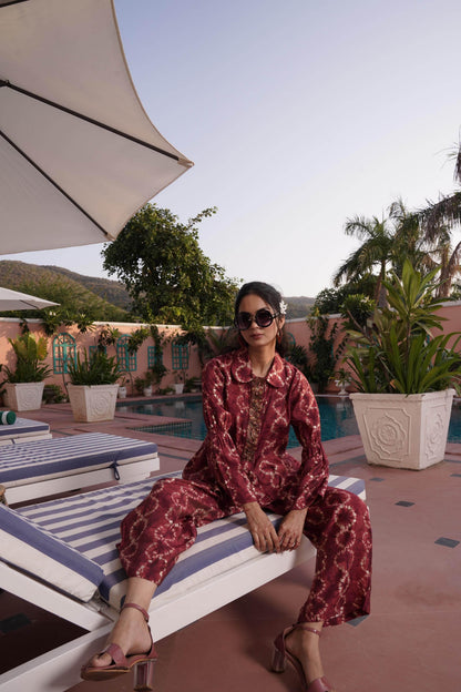 Aneri Maroon & Teal Chanderi Silk Co-Ord Set for Women | Elegant Ethnic Wear - warehousetech13