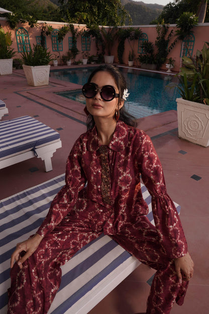 Aneri Maroon & Teal Chanderi Silk Co-Ord Set for Women | Elegant Ethnic Wear - warehousetech13