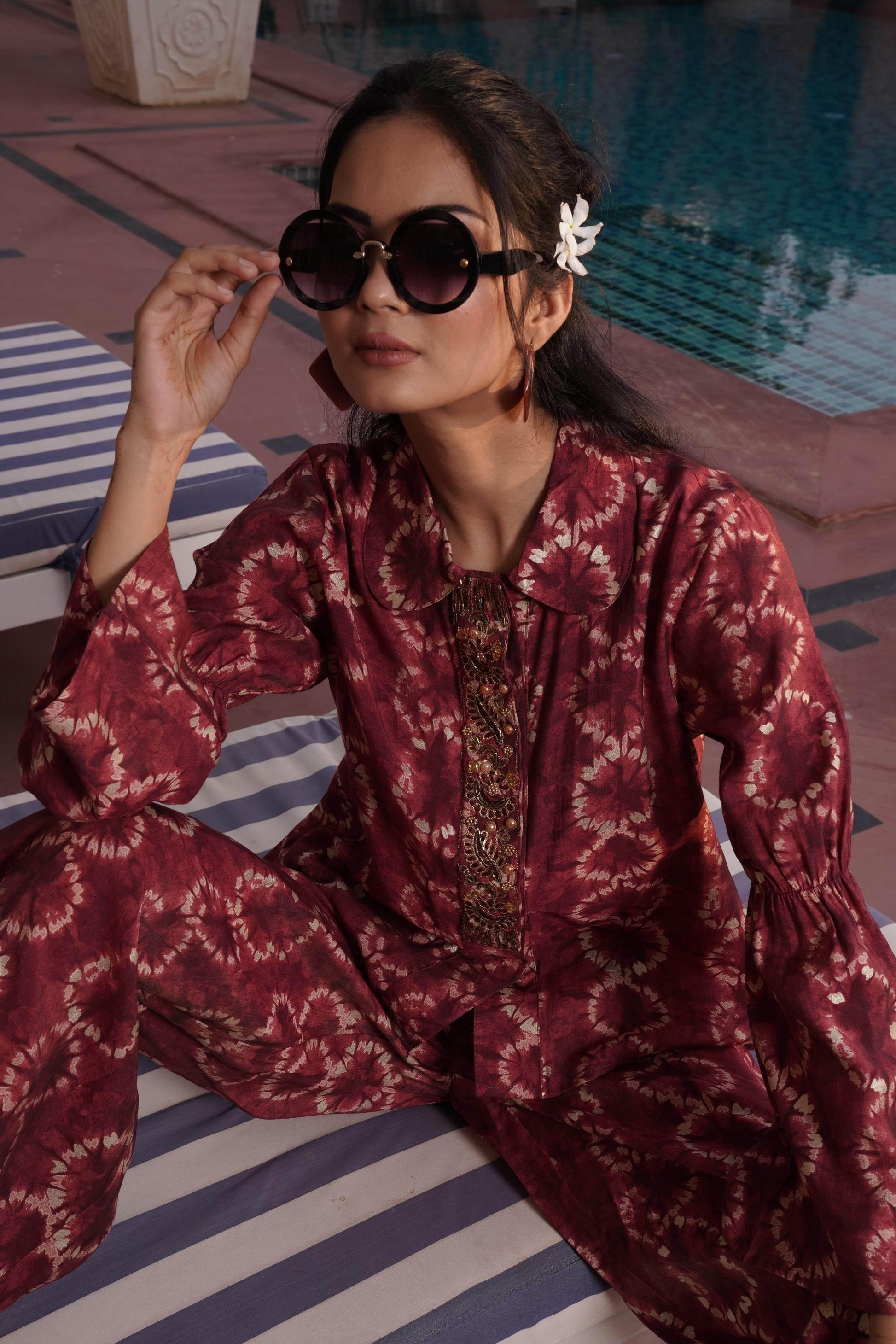 Aneri Maroon & Teal Chanderi Silk Co-Ord Set for Women | Elegant Ethnic Wear - warehousetech13