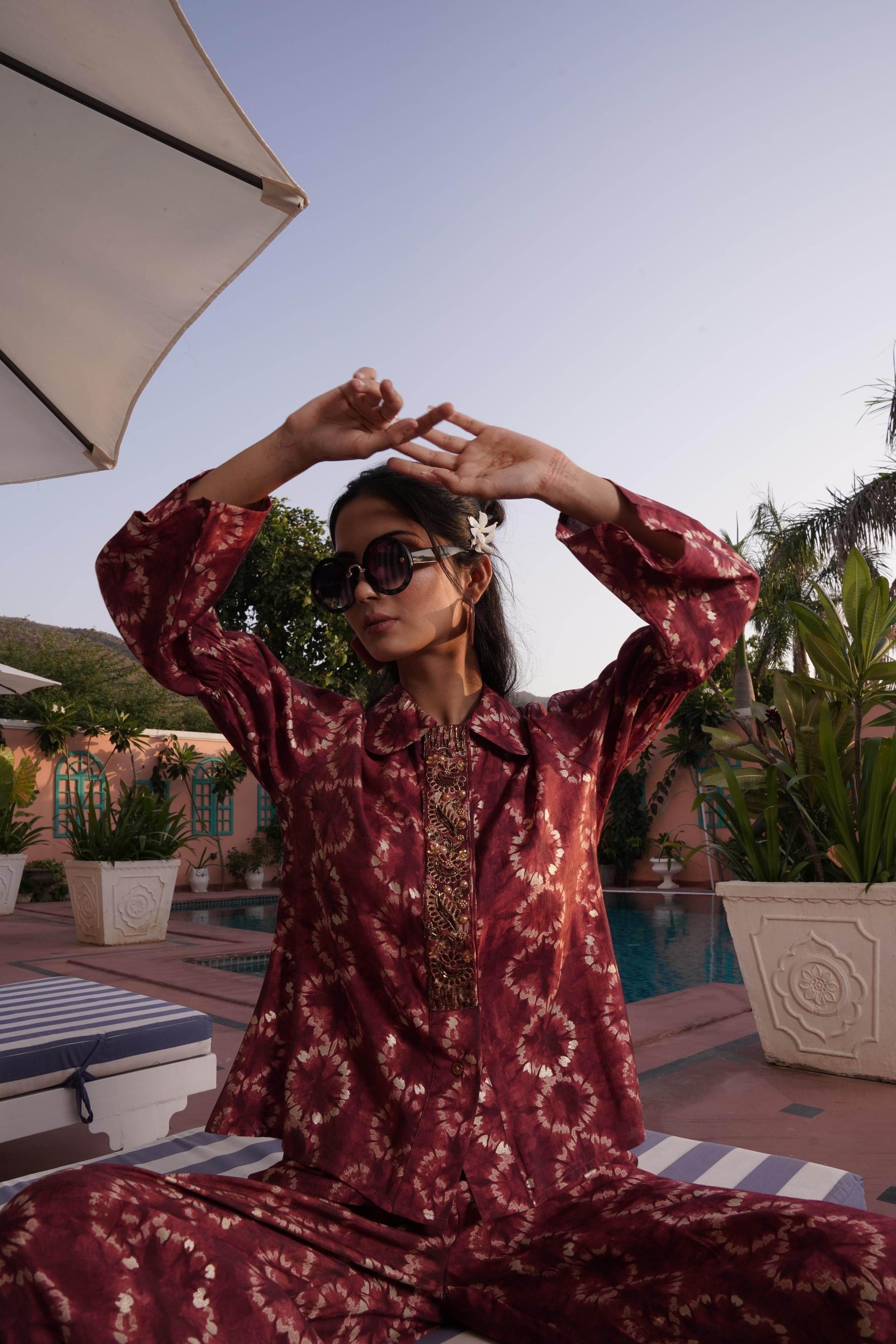 Aneri Maroon & Teal Chanderi Silk Co-Ord Set for Women | Elegant Ethnic Wear - warehousetech13