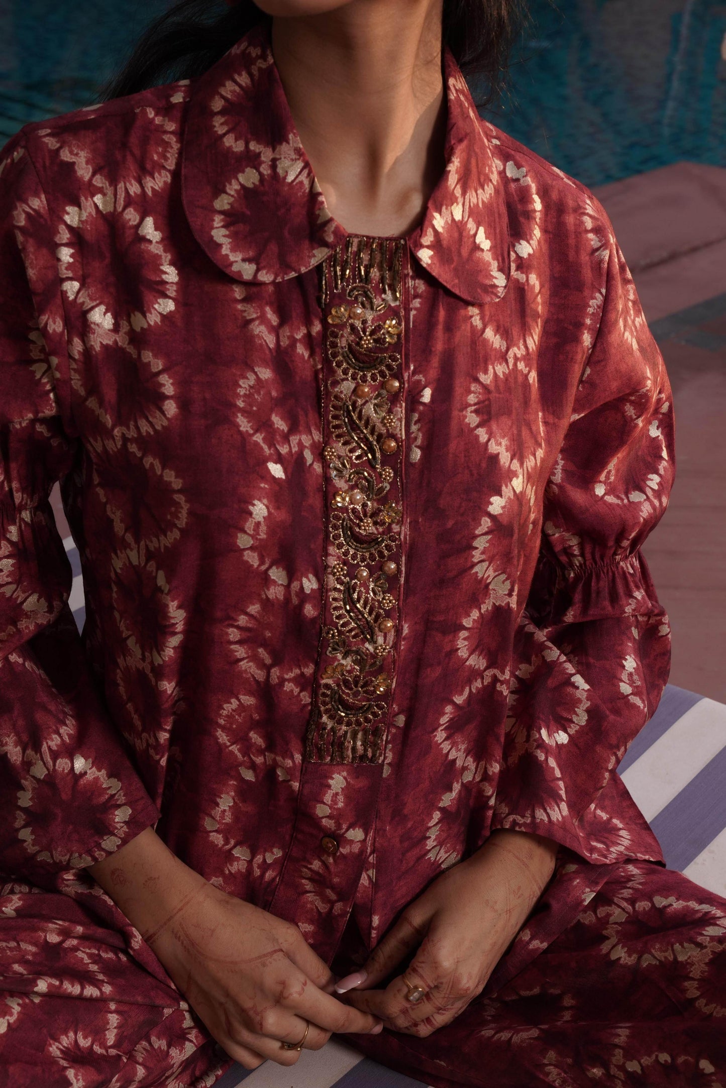 Aneri Maroon & Teal Chanderi Silk Co-Ord Set for Women | Elegant Ethnic Wear - warehousetech13