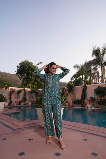 Aneri Maroon & Teal Chanderi Silk Co-Ord Set for Women | Elegant Ethnic Wear - warehousetech13