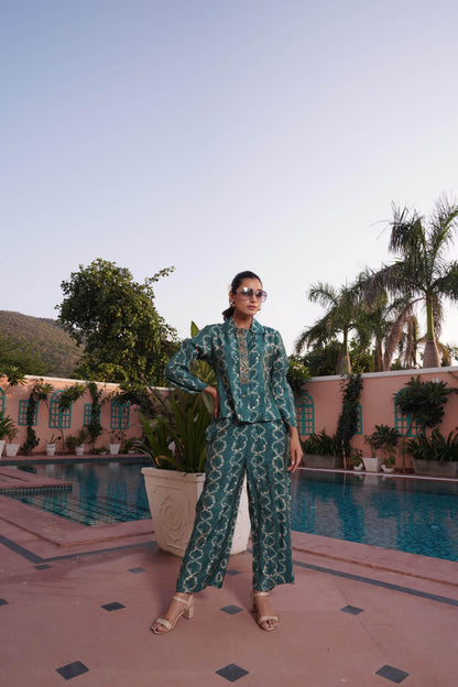 Aneri Maroon & Teal Chanderi Silk Co-Ord Set for Women | Elegant Ethnic Wear - warehousetech13