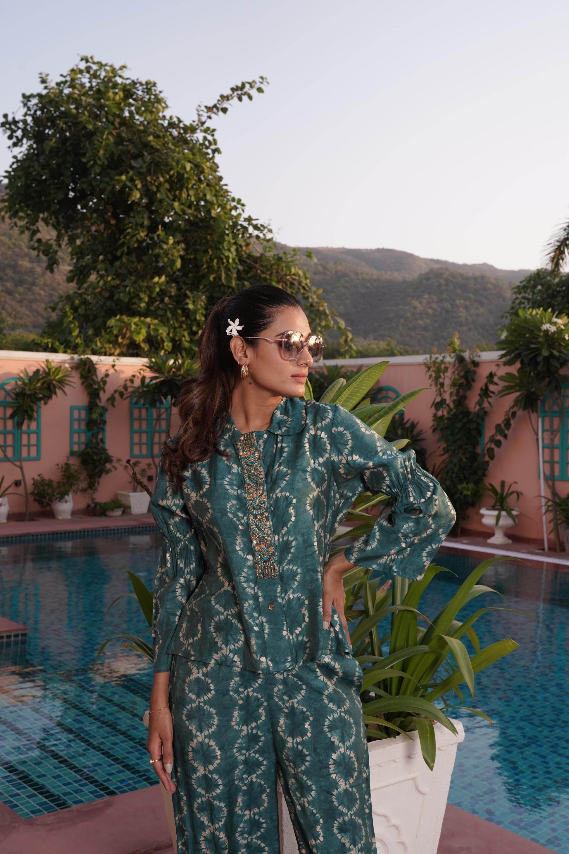 Aneri Maroon & Teal Chanderi Silk Co-Ord Set for Women | Elegant Ethnic Wear - warehousetech13