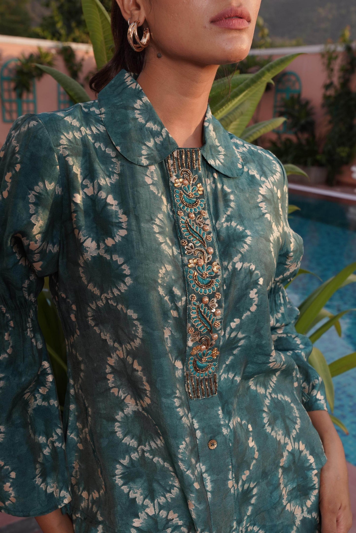 Aneri Maroon & Teal Chanderi Silk Co-Ord Set for Women | Elegant Ethnic Wear - warehousetech13