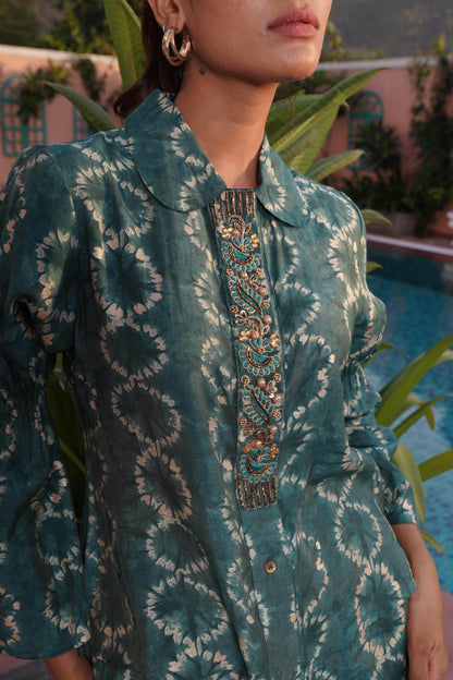 Aneri Maroon & Teal Chanderi Silk Co-Ord Set for Women | Elegant Ethnic Wear - warehousetech13