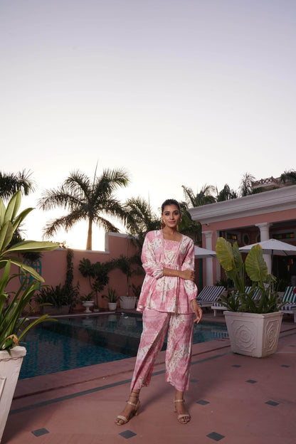 Dhriti Light Teal & Pink Chanderi Silk Co-Ord Set – Elegant Women's Ethnic Wear - warehousetech13