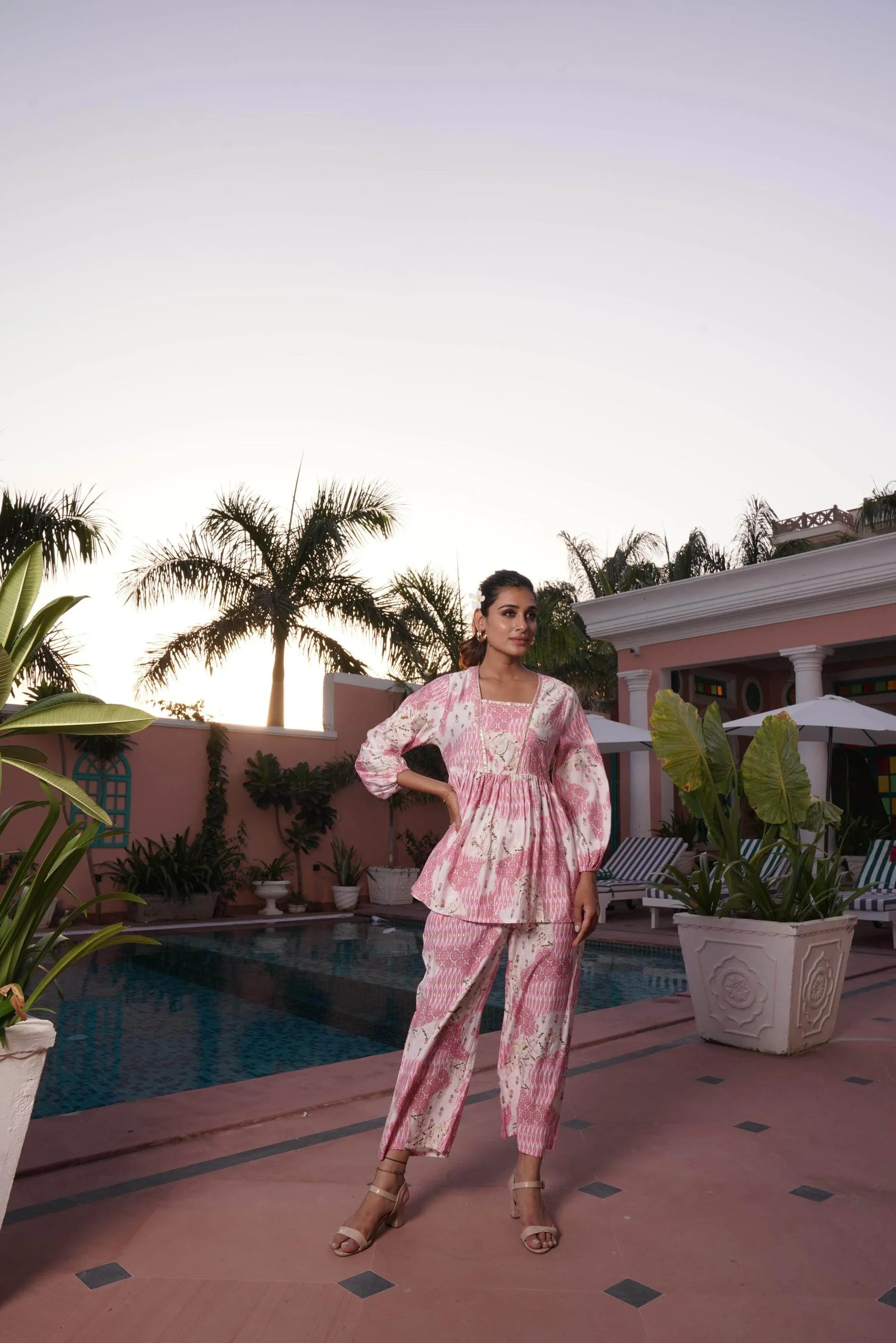 Dhriti Light Teal & Pink Chanderi Silk Co-Ord Set – Elegant Women's Ethnic Wear - warehousetech13