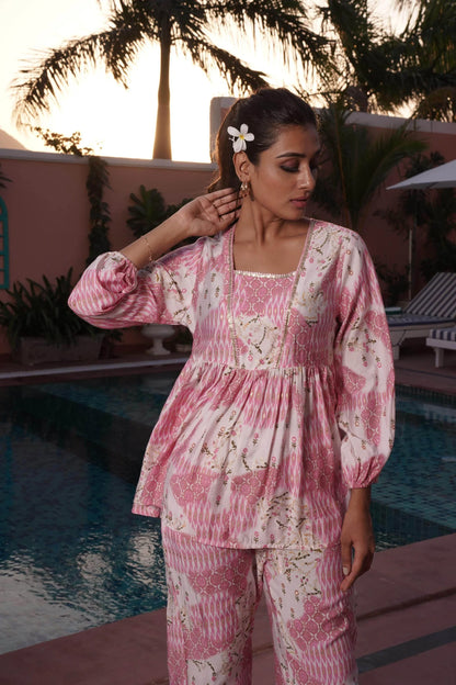 Dhriti Light Teal & Pink Chanderi Silk Co-Ord Set – Elegant Women's Ethnic Wear - warehousetech13