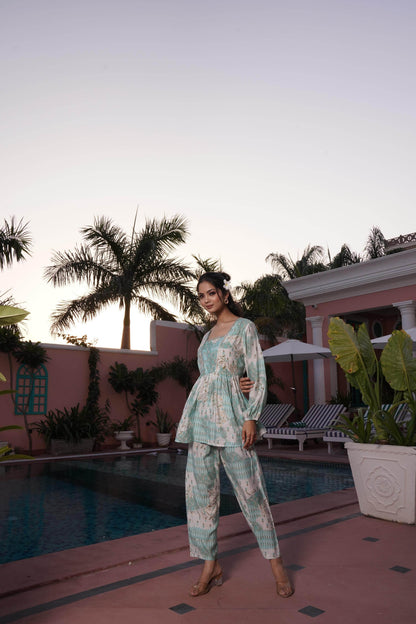 Dhriti Light Teal & Pink Chanderi Silk Co-Ord Set – Elegant Women's Ethnic Wear - warehousetech13