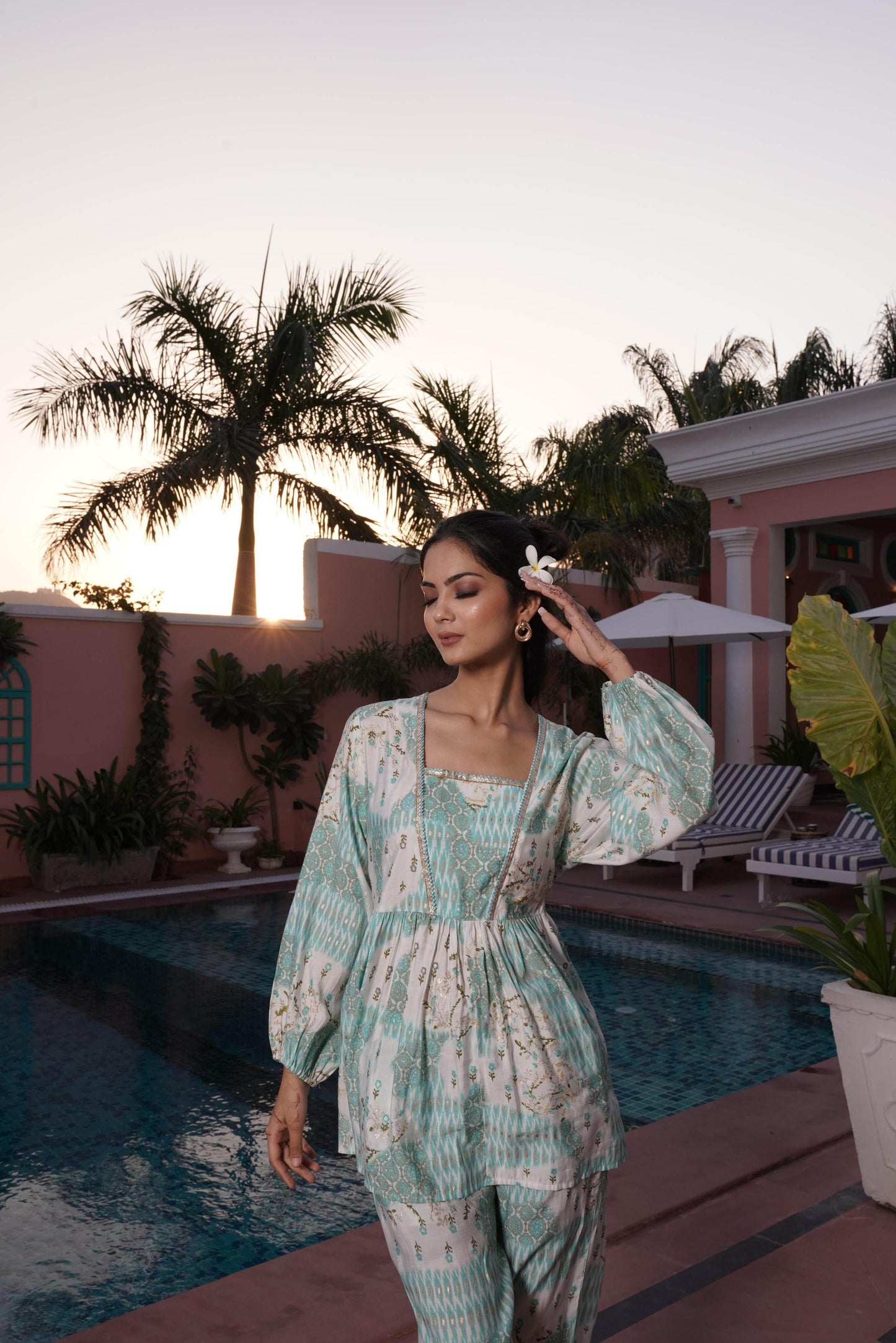 Dhriti Light Teal & Pink Chanderi Silk Co-Ord Set – Elegant Women's Ethnic Wear - warehousetech13