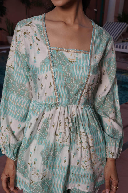 Dhriti Light Teal & Pink Chanderi Silk Co-Ord Set – Elegant Women's Ethnic Wear - warehousetech13