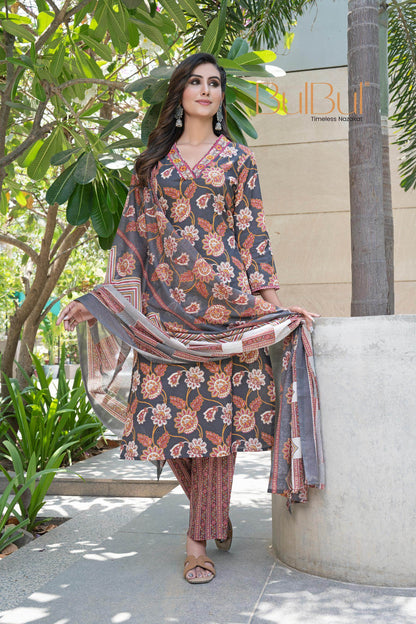 Stylish Cotton Kurta Set with Dupatta for Women – Elegant Black & Green Color Ethnic Wear