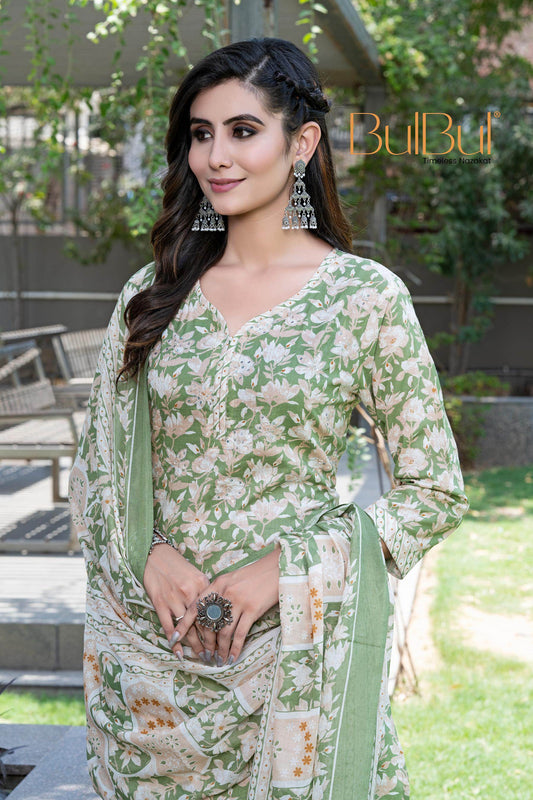 Stylish Cotton Kurta Set with Dupatta for Women – Elegant Green & Red Color Ethnic Wear