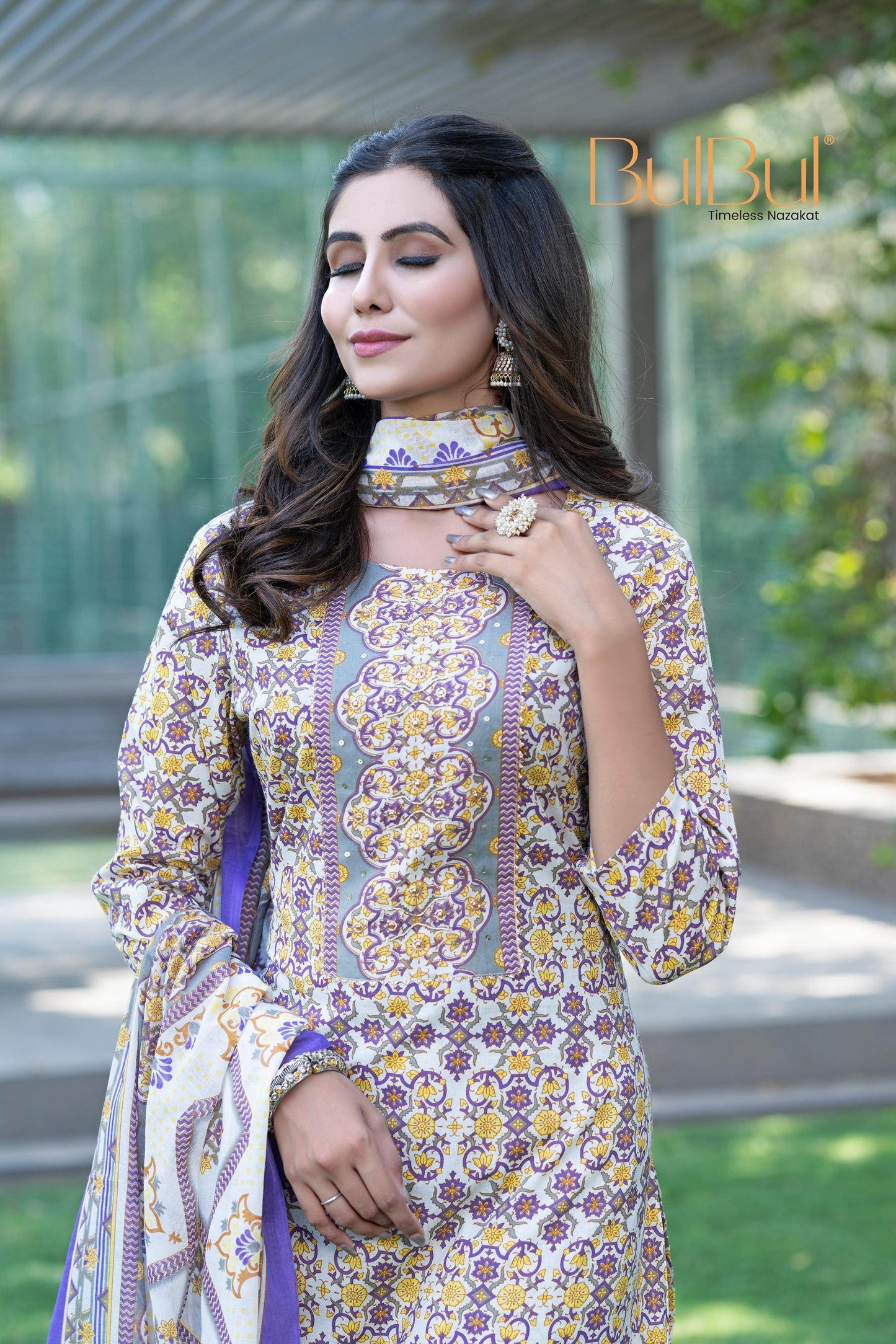 Stylish Cotton Kurta Set with Dupatta in Green / Mustard Colors
