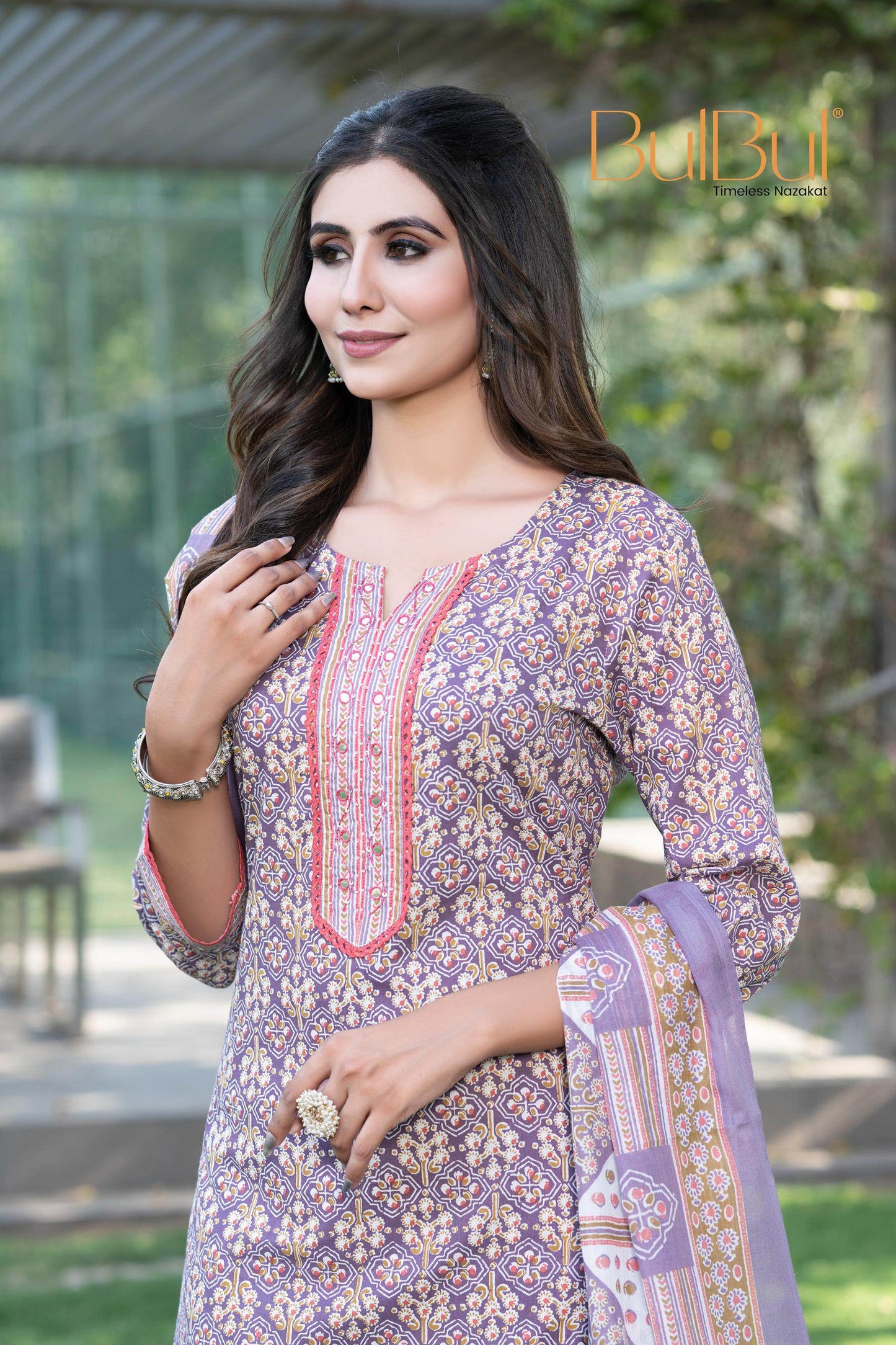 Stylish Cotton Kurta Set with Dupatta in Purple and Grey Colors