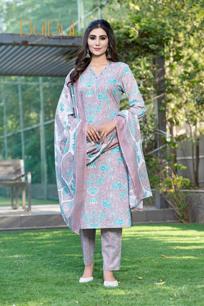 Stylish Cotton Kurta Set with Dupatta for Women – Elegant Brown & Green Color Ethnic Wear