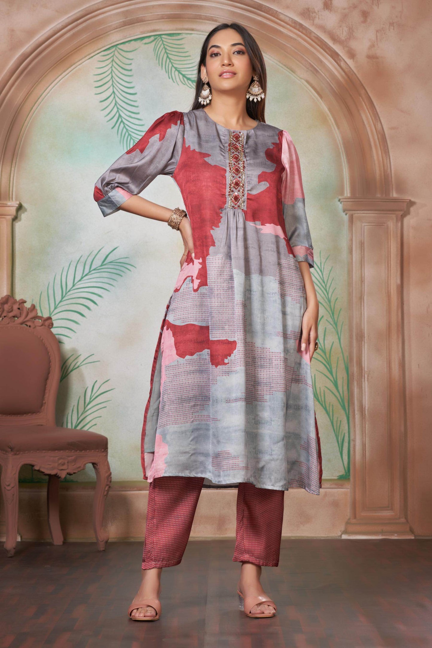 Tanya Silk Kurta Set in Purple & Pink – Soft Satin Fabric