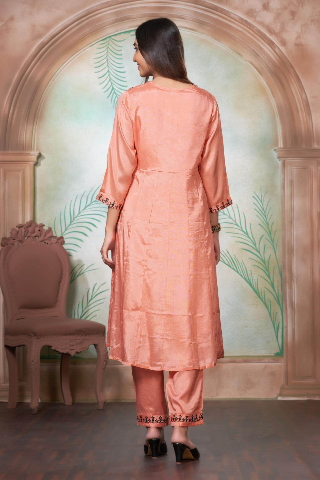Ruqaiya Women's Purple & Peach Viscose Kurta Set with Dupatta - Elegant Ethnic Wear for Festive & Casual Occasions