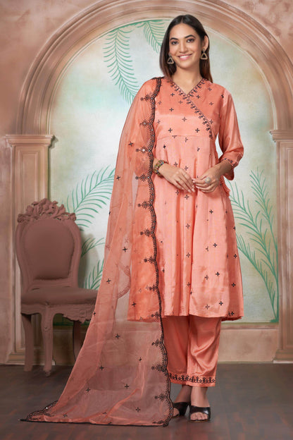Ruqaiya Women's Purple & Peach Viscose Kurta Set with Dupatta - Elegant Ethnic Wear for Festive & Casual Occasions