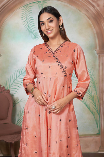 Ruqaiya Women's Purple & Peach Viscose Kurta Set with Dupatta - Elegant Ethnic Wear for Festive & Casual Occasions