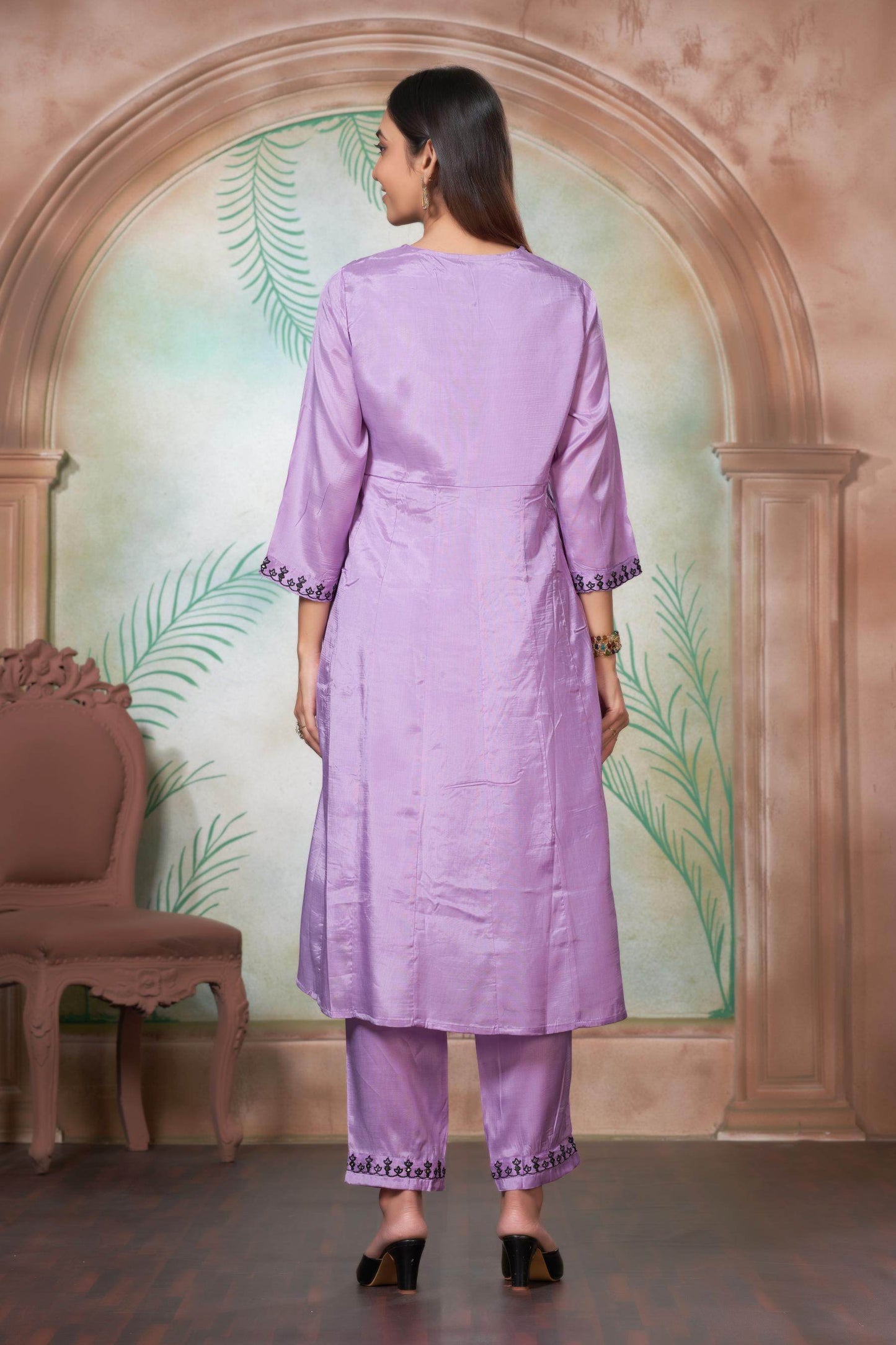 Ruqaiya Women's Purple & Peach Viscose Kurta Set with Dupatta - Elegant Ethnic Wear for Festive & Casual Occasions