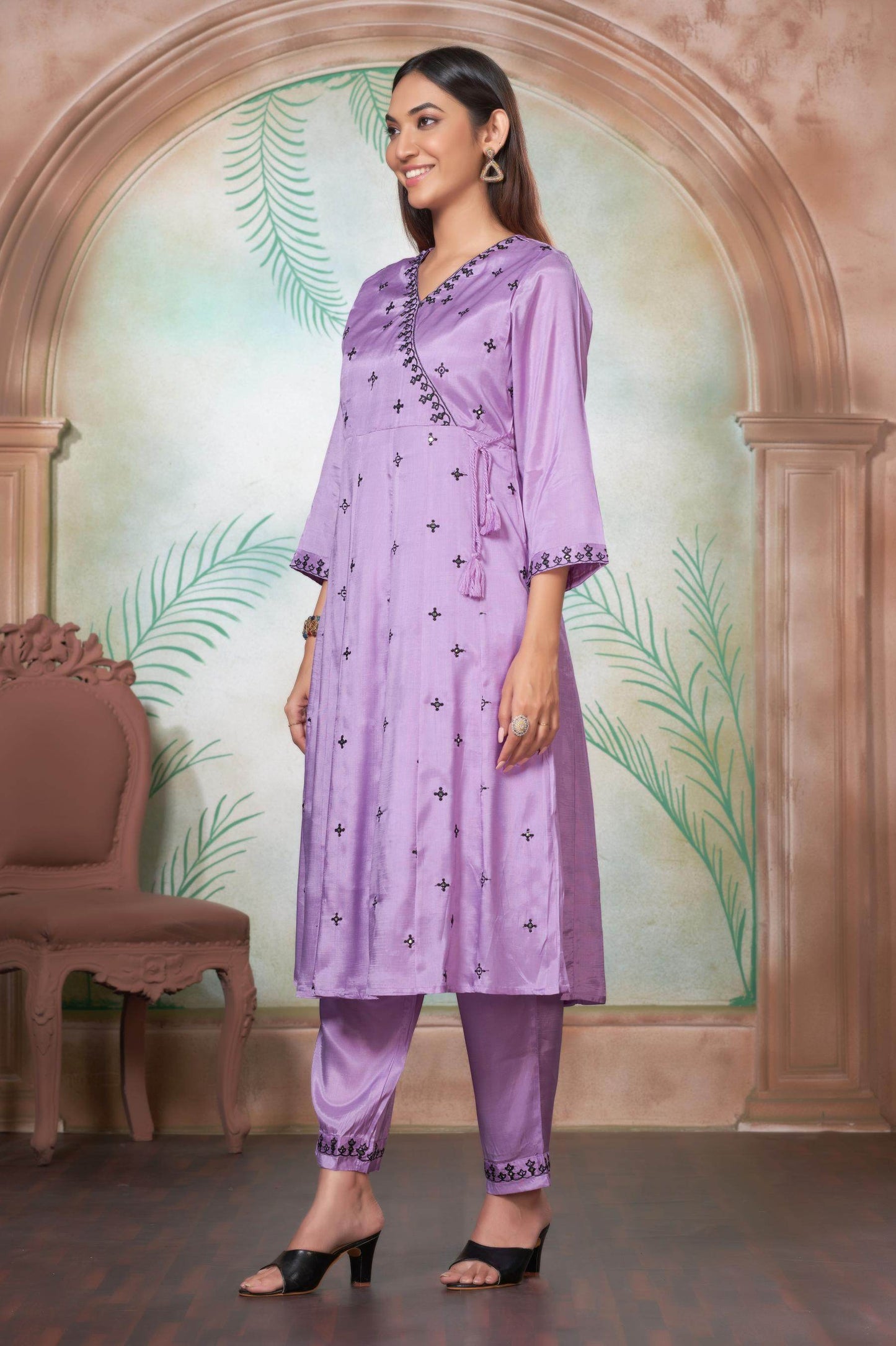 Ruqaiya Women's Purple & Peach Viscose Kurta Set with Dupatta - Elegant Ethnic Wear for Festive & Casual Occasions