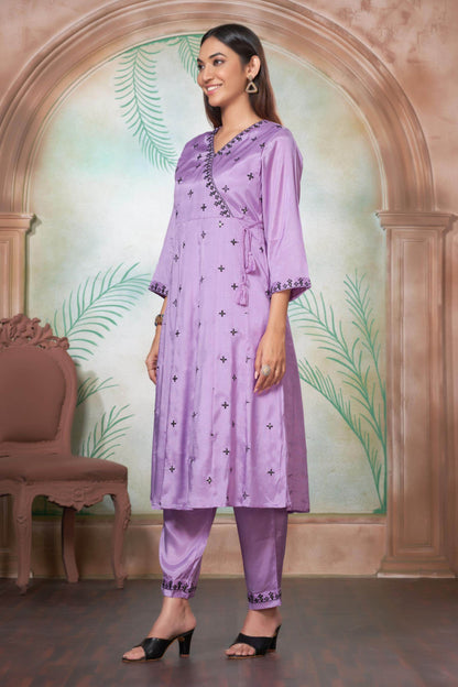 Ruqaiya Women's Purple & Peach Viscose Kurta Set with Dupatta - Elegant Ethnic Wear for Festive & Casual Occasions