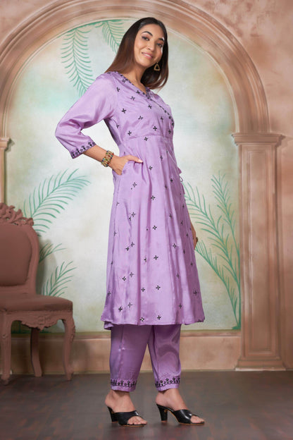 Ruqaiya Women's Purple & Peach Viscose Kurta Set with Dupatta - Elegant Ethnic Wear for Festive & Casual Occasions