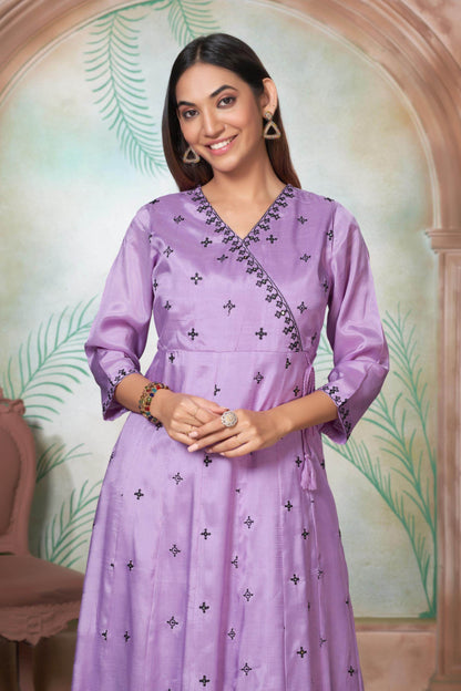 Ruqaiya Women's Purple & Peach Viscose Kurta Set with Dupatta - Elegant Ethnic Wear for Festive & Casual Occasions
