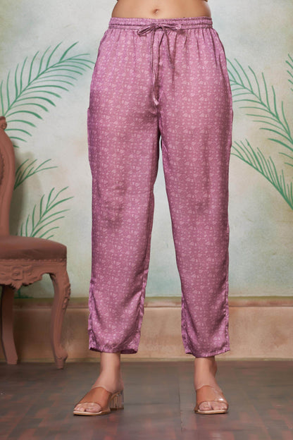 Reeva Silk White and Lavender Kurta Set - Elegant Handcrafted Ethnic Wear