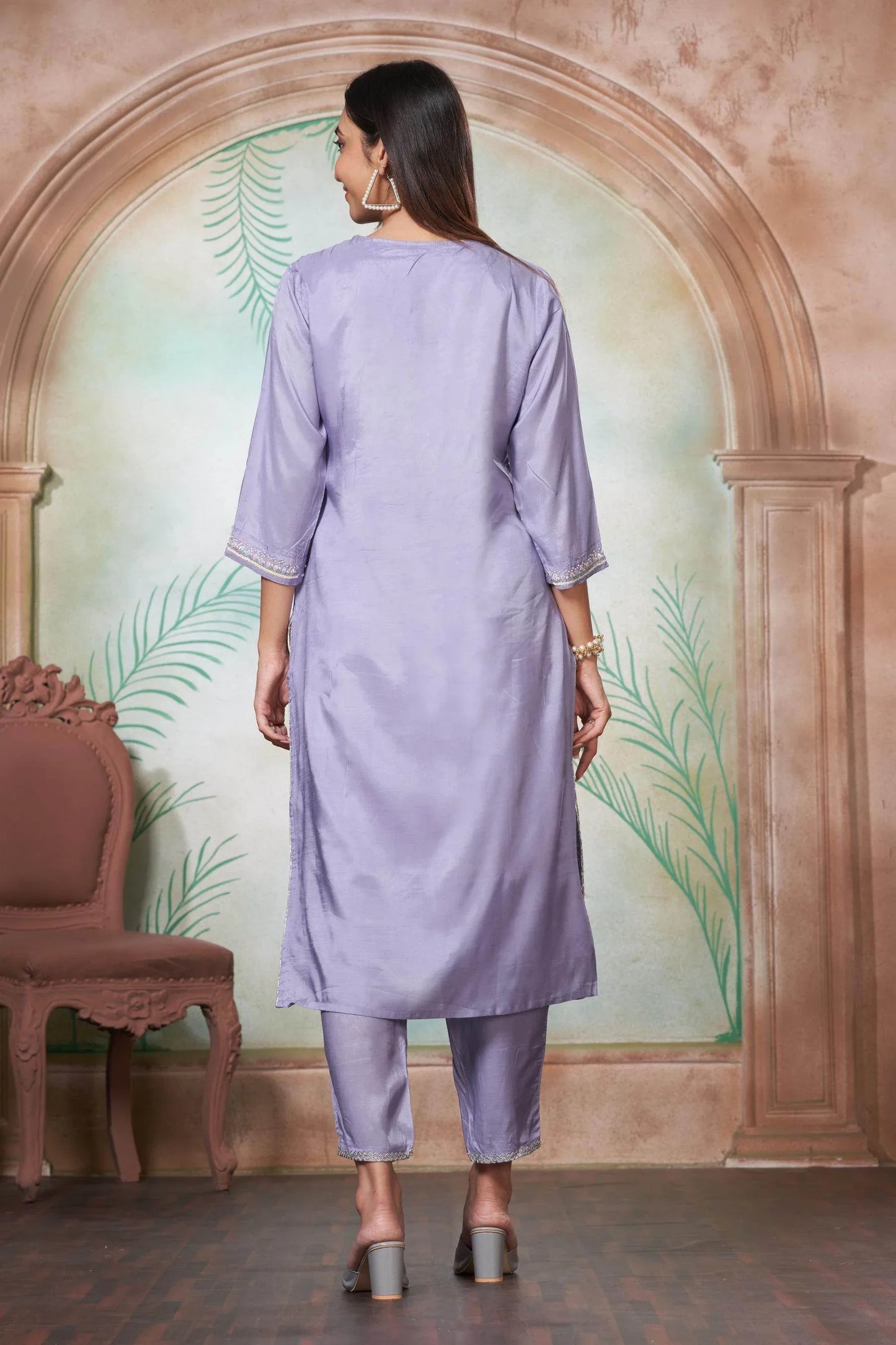 Purple Muslin Festive Kurta Set with Dupatta | The Sehmat Collection - warehousetech13