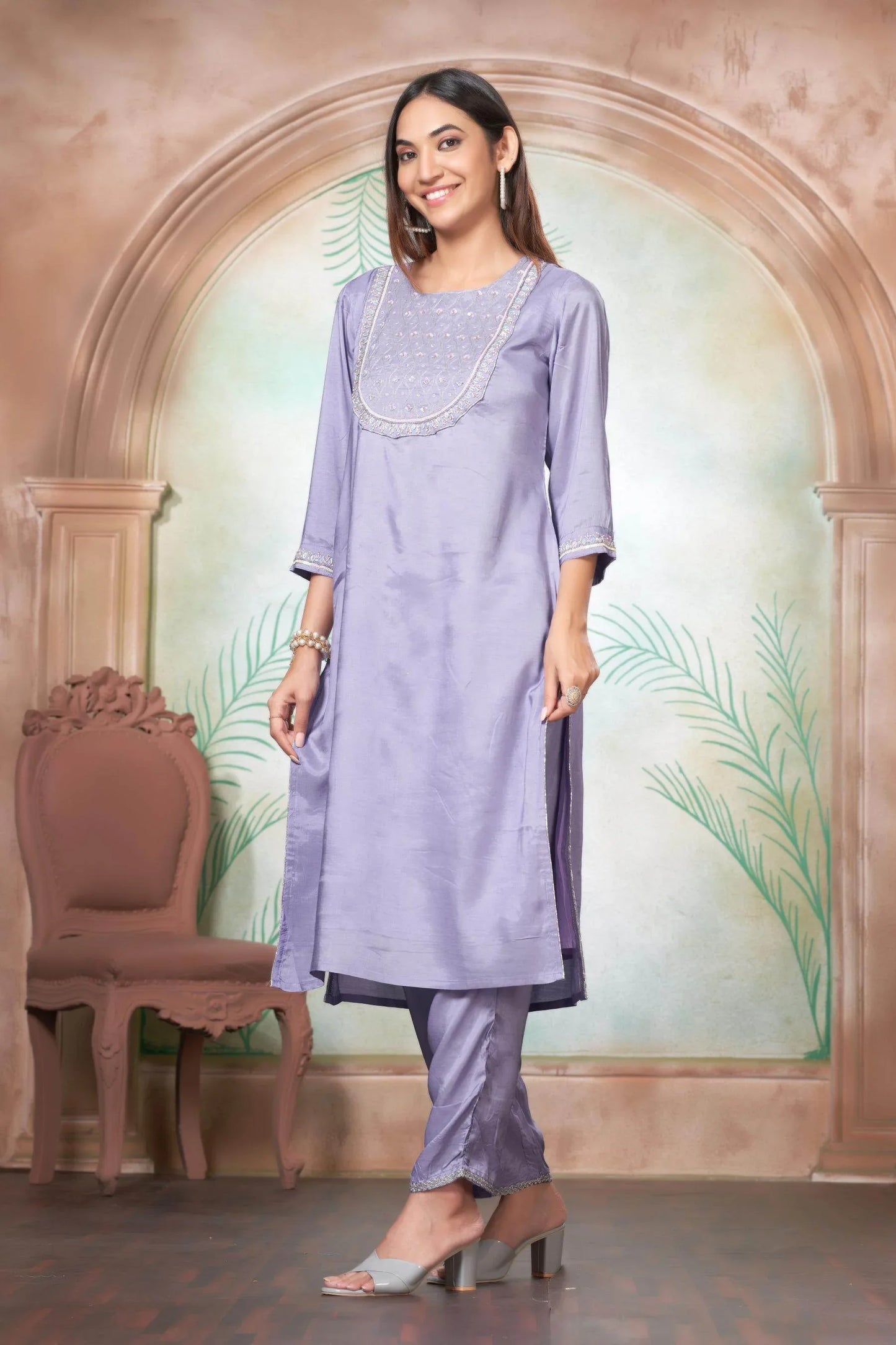 Purple Muslin Festive Kurta Set with Dupatta | The Sehmat Collection - warehousetech13