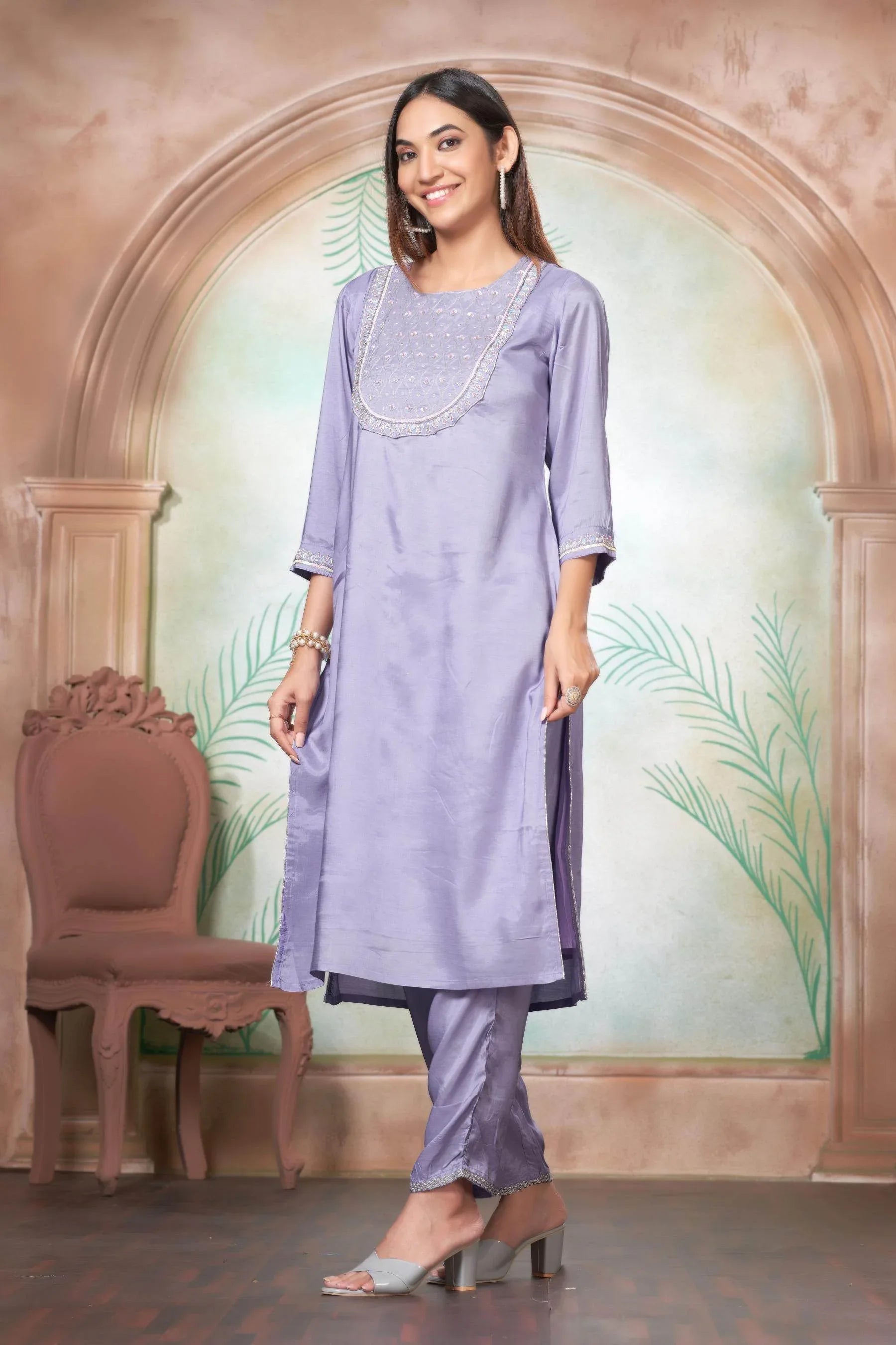 Purple Muslin Festive Kurta Set with Dupatta | The Sehmat Collection - warehousetech13