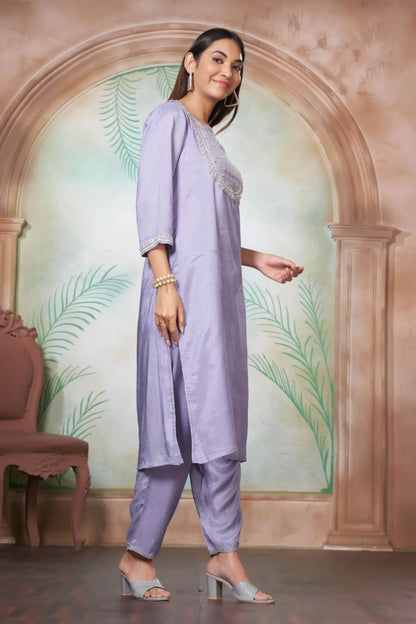 Purple Muslin Festive Kurta Set with Dupatta | The Sehmat Collection - warehousetech13
