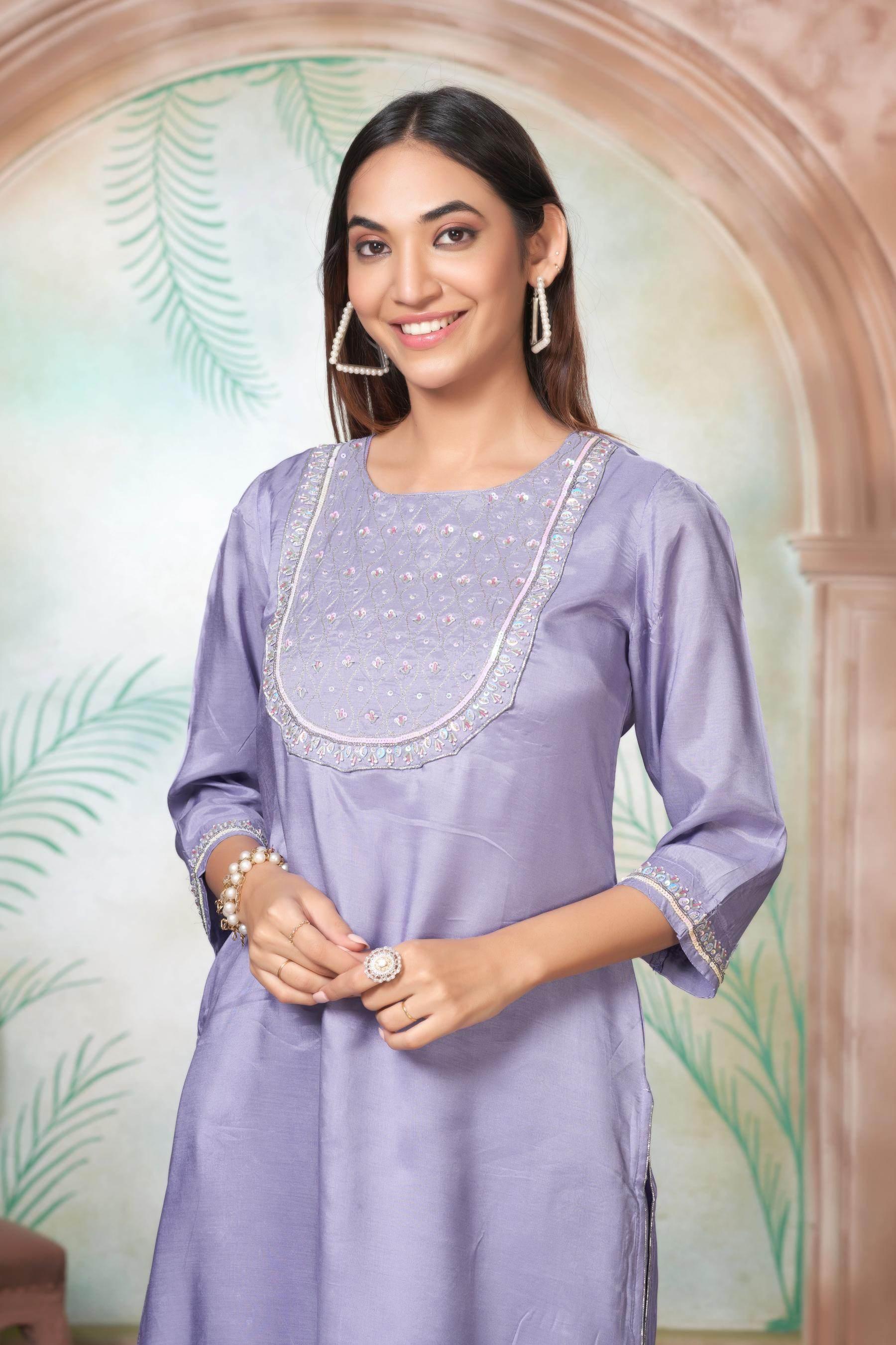 Purple Muslin Festive Kurta Set with Dupatta | The Sehmat Collection - warehousetech13