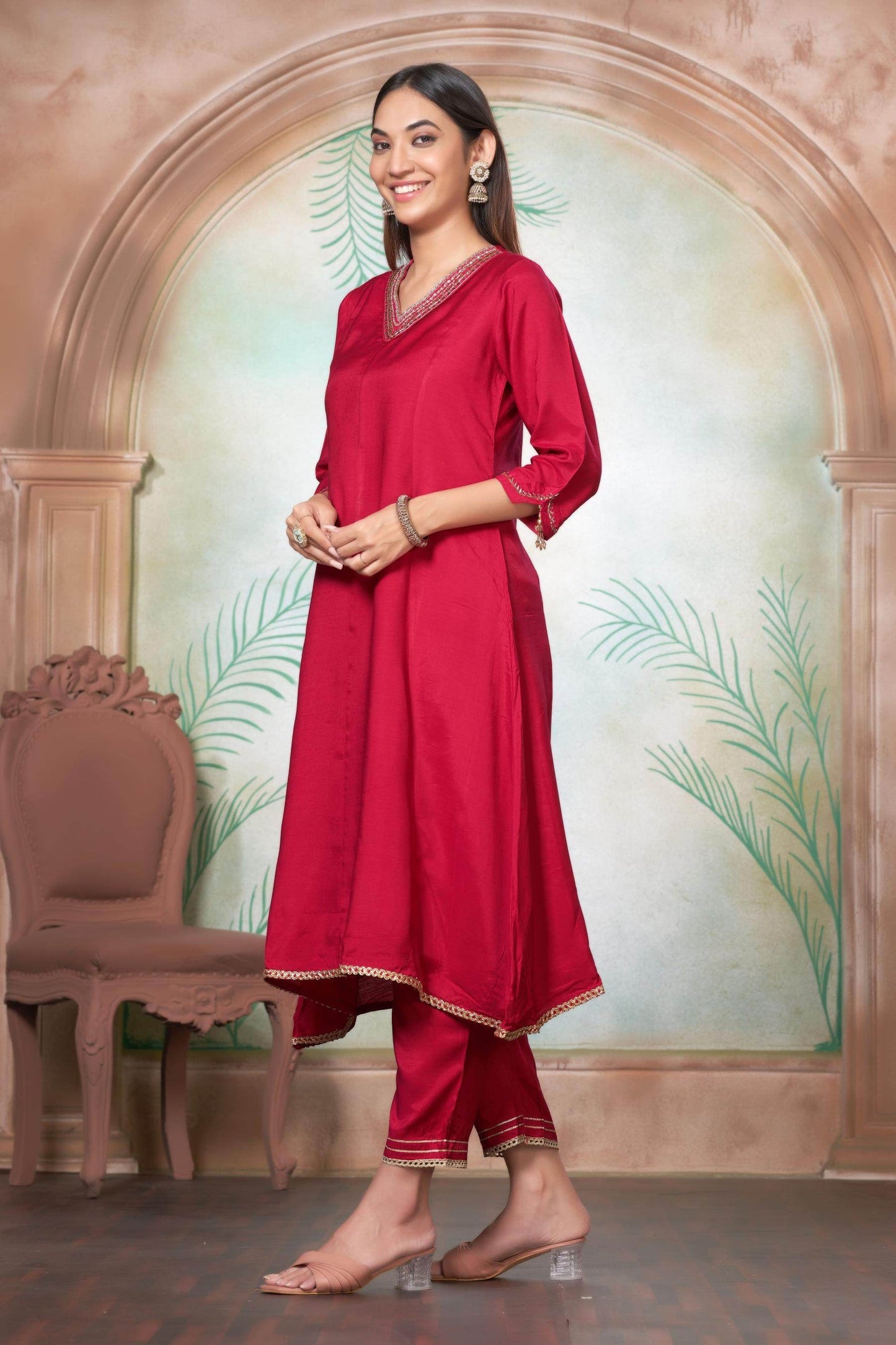 Shikha Muslin Fuschia & Mustard Kurta Set with Dupatta - Women's Ethnic Wear | Festive Ready Cotton Kurta Suit