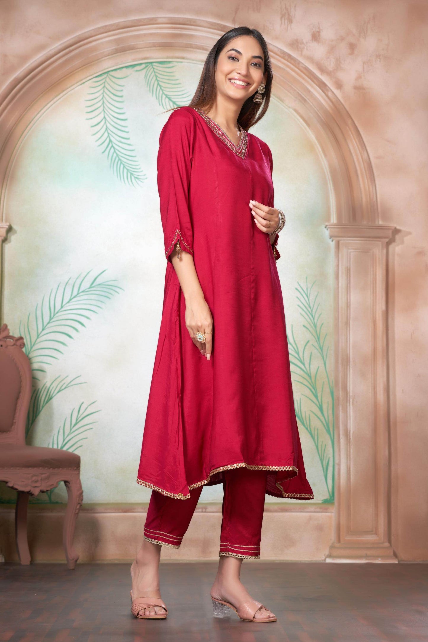 Shikha Muslin Fuschia & Mustard Kurta Set with Dupatta - Women's Ethnic Wear | Festive Ready Cotton Kurta Suit