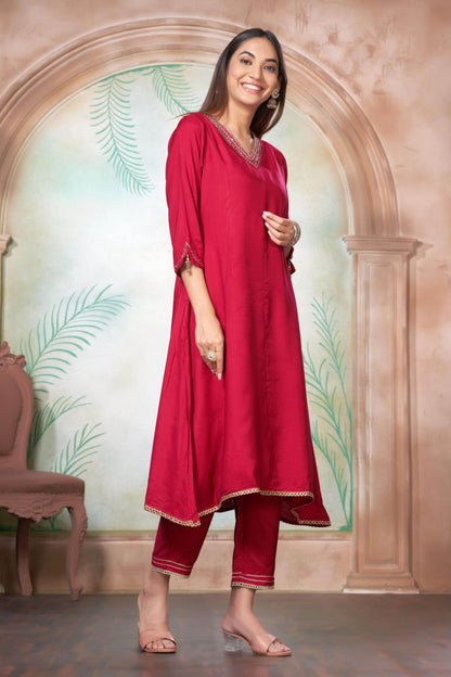 Shikha Muslin Fuschia & Mustard Kurta Set with Dupatta - Women's Ethnic Wear | Festive Ready Cotton Kurta Suit